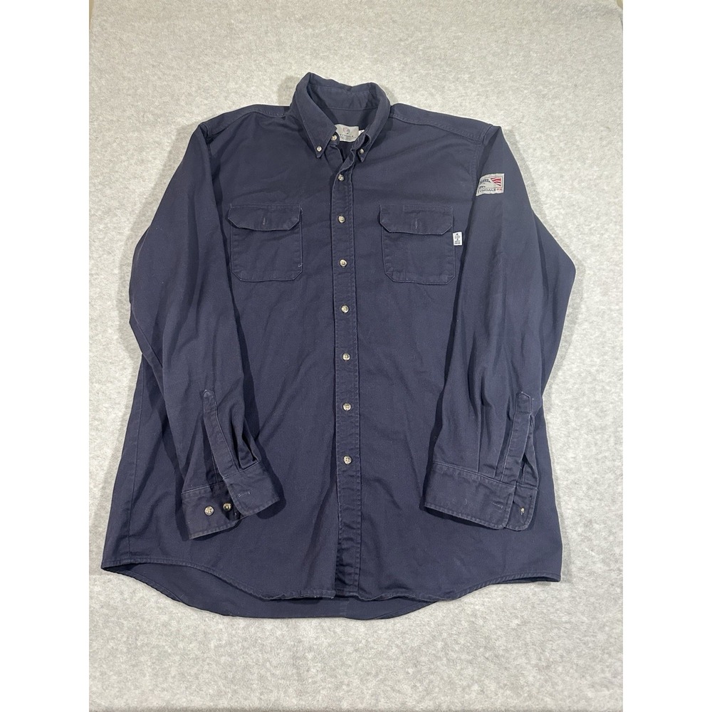 Tyndale FR Shirt Mens 2XLT Blue CAT 2 Flame Resistant Long Sleeve Button Up Work